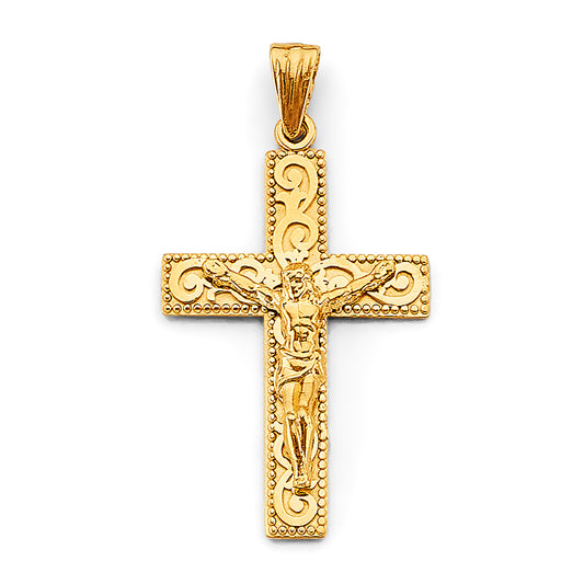 14K Yellow Gold Filigree Crucifix Pendant aprox 1 3/4" tall