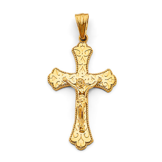 14K Yellow Gold Filigree Crucifix Pendant aprox 1 3/4" tall