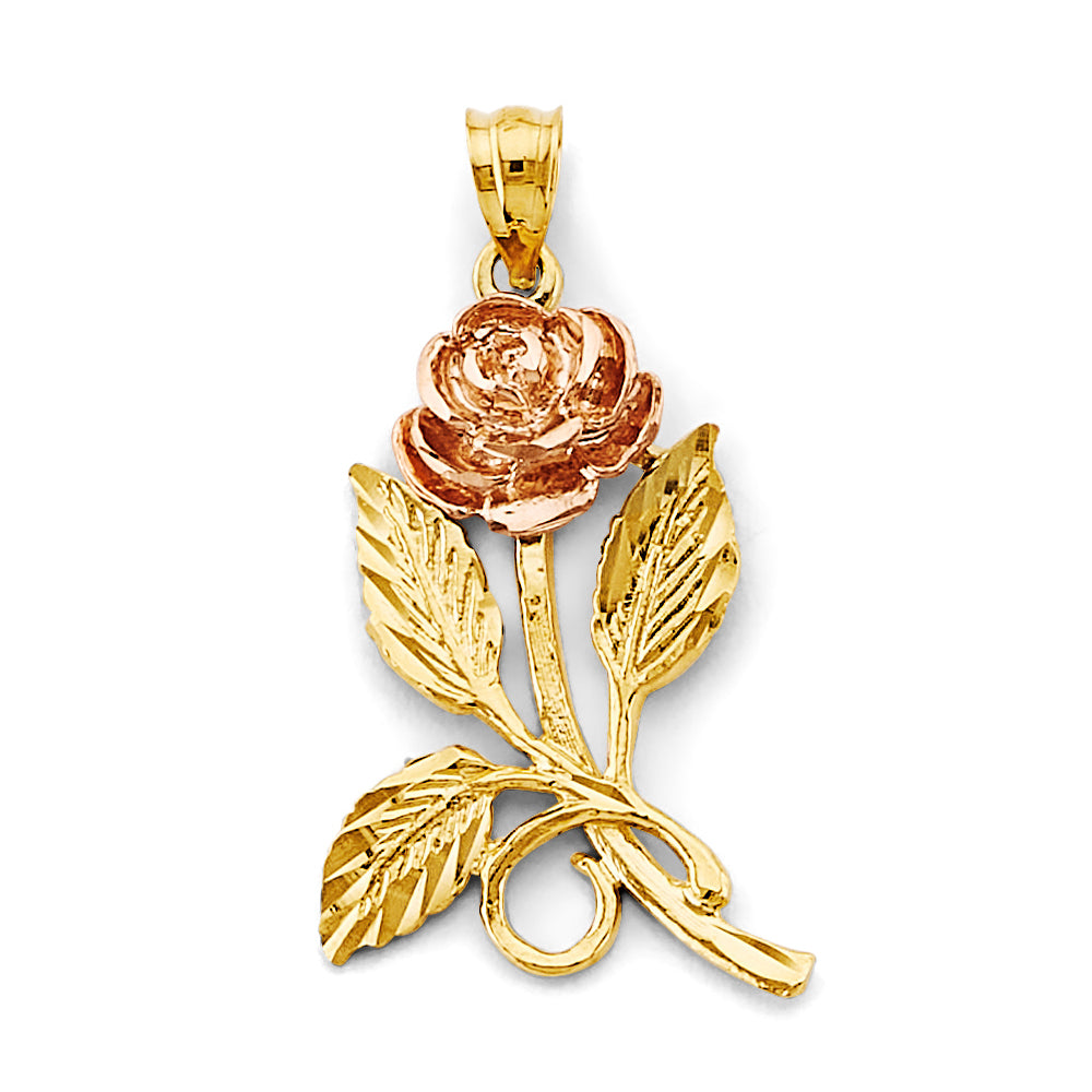 14K Two-Tone Gold Rose Flower Pendant