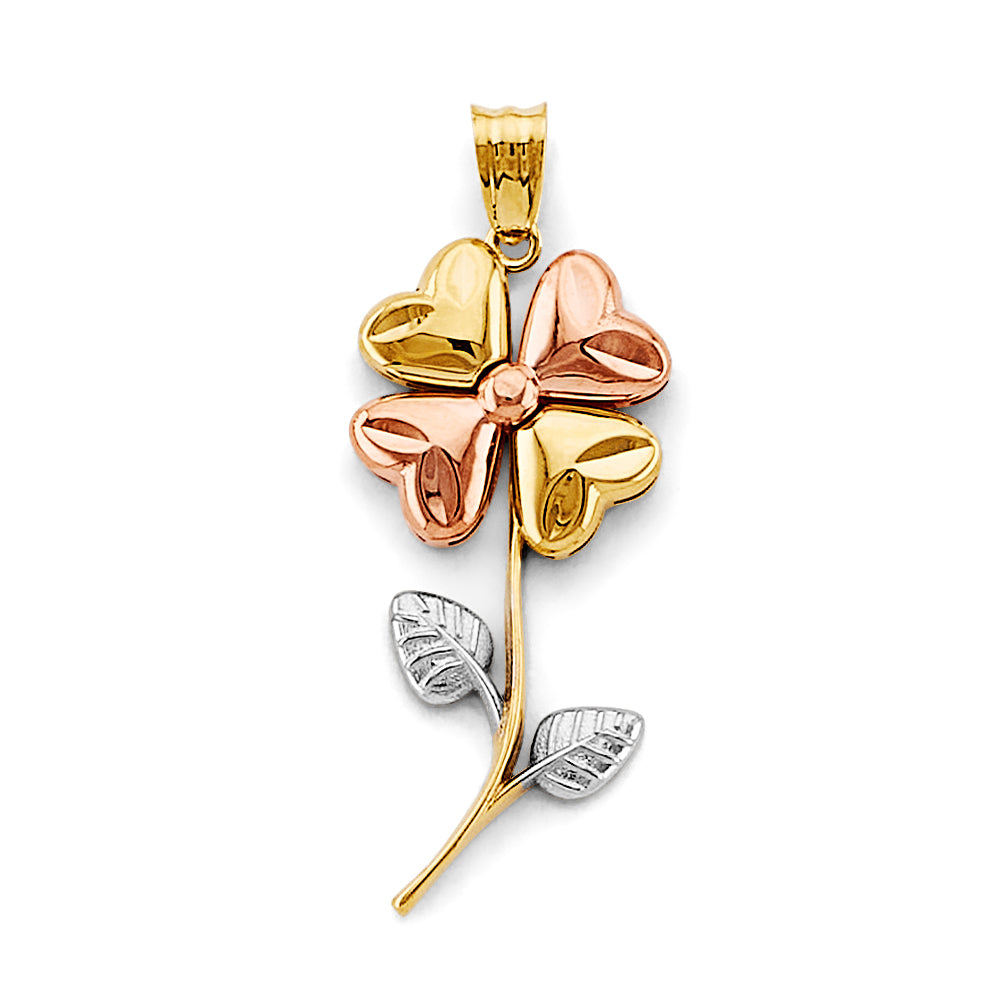 14K Tri-Color Gold Heart Petal Flower Pendant