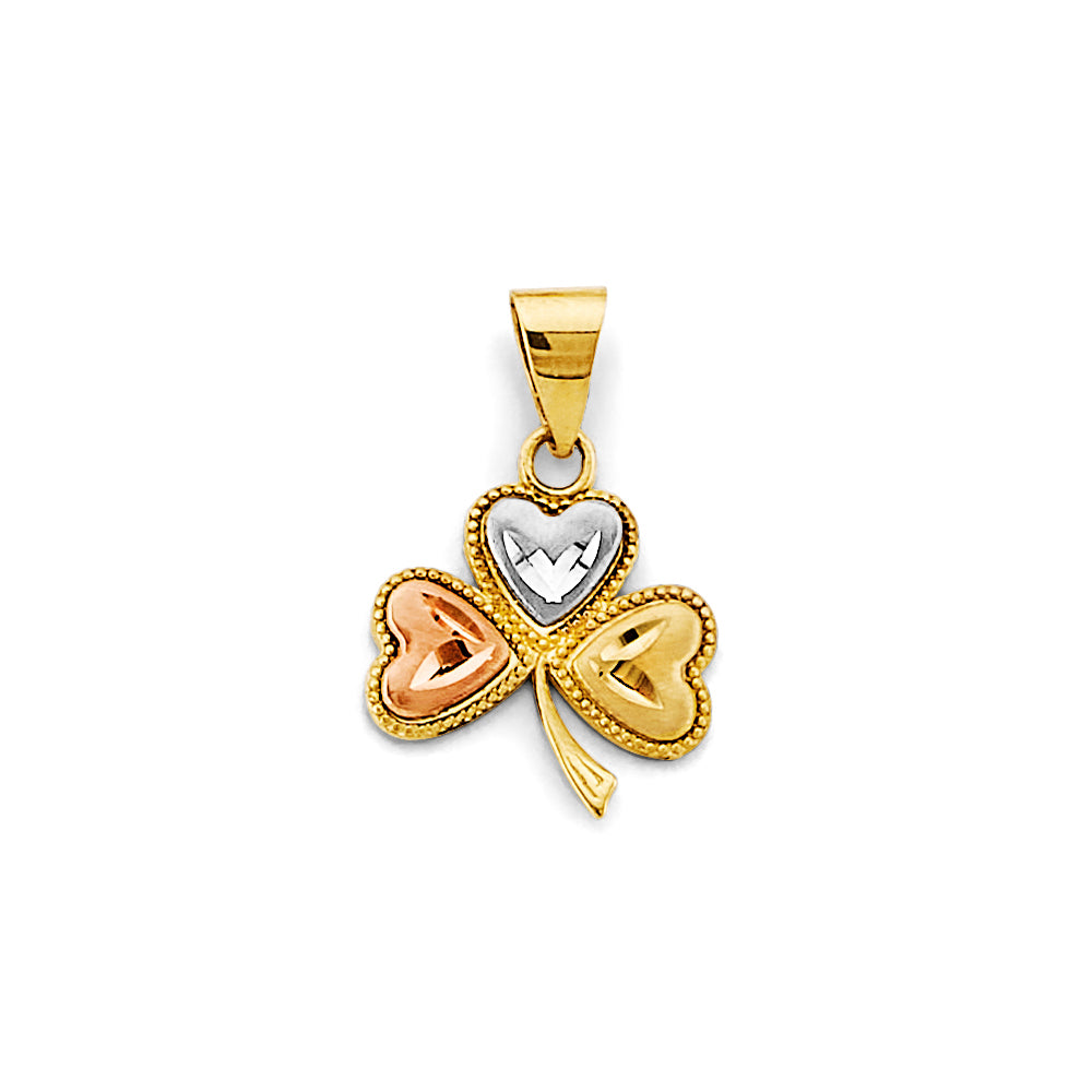 14K Tri-Color Gold Heart Petal Flower Pendant