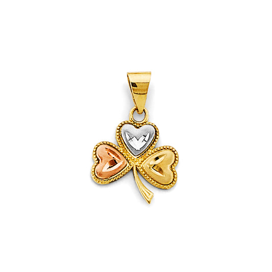 14K Tri-Color Gold Heart Petal Flower Pendant