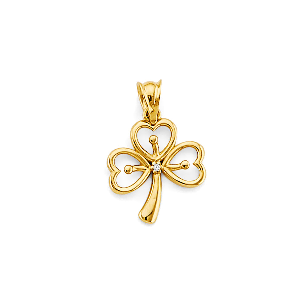 14K Yellow Gold Heart Clover CZ Pendant