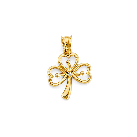 14K Yellow Gold Heart Clover CZ Pendant