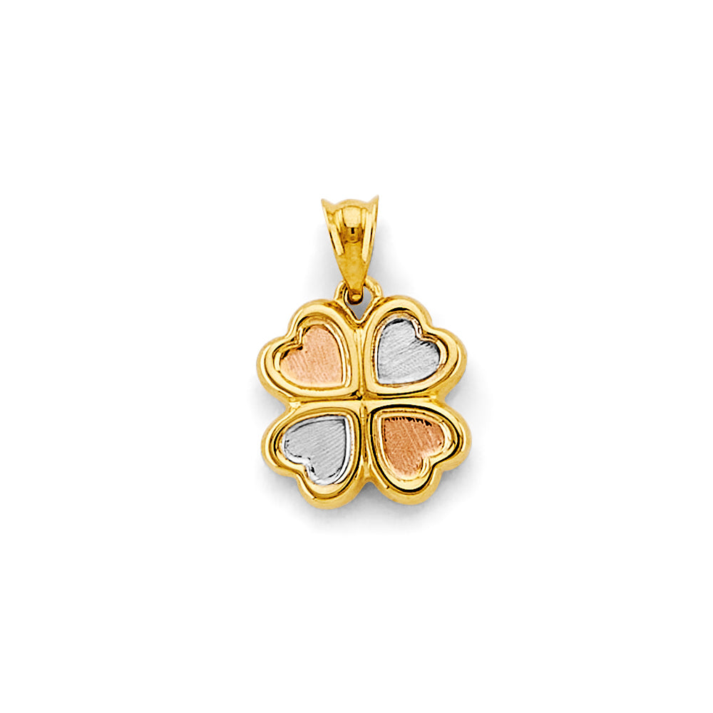 14K Tri-Color Gold Four-Leaf Heart Clover Pendant