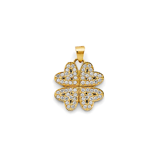 14K Yellow Gold Four-Leaf Clover CZ Pendant
