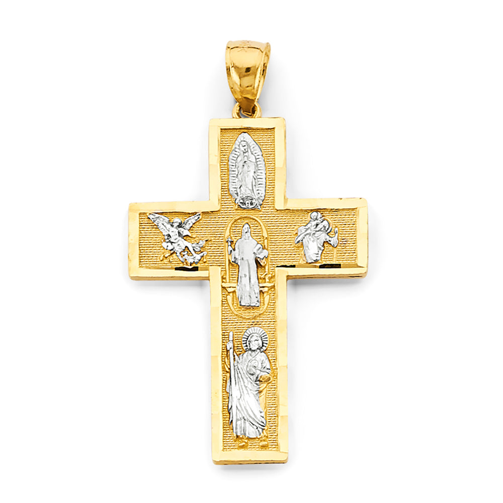 14K Two-Tone Gold Multi-Saint Guadalupe Cross Pendant aprox 1 3/4" tall