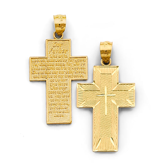 14K Yellow Gold Padre Nuestro Prayer Cross Pendant aprox 1 1/2" tall