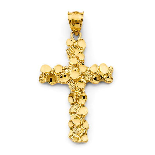 14K Yellow Gold Nugget Design Cross Pendant aprox 2" tall