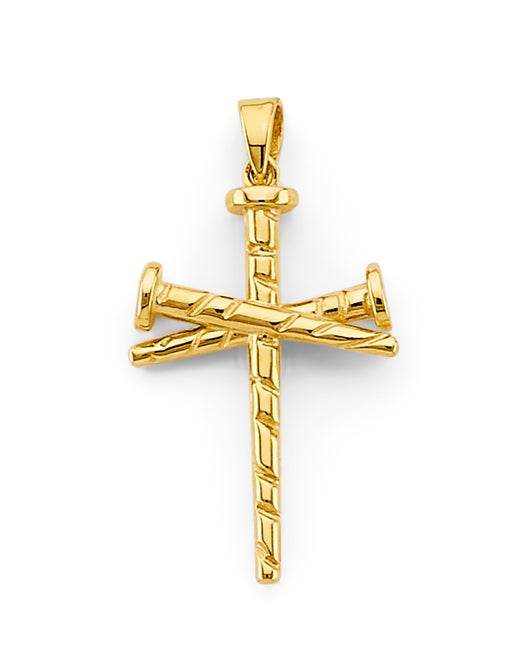 14K Yellow Gold Diamond-Cut Nail Design Cross Pendant aprox 1 1/4