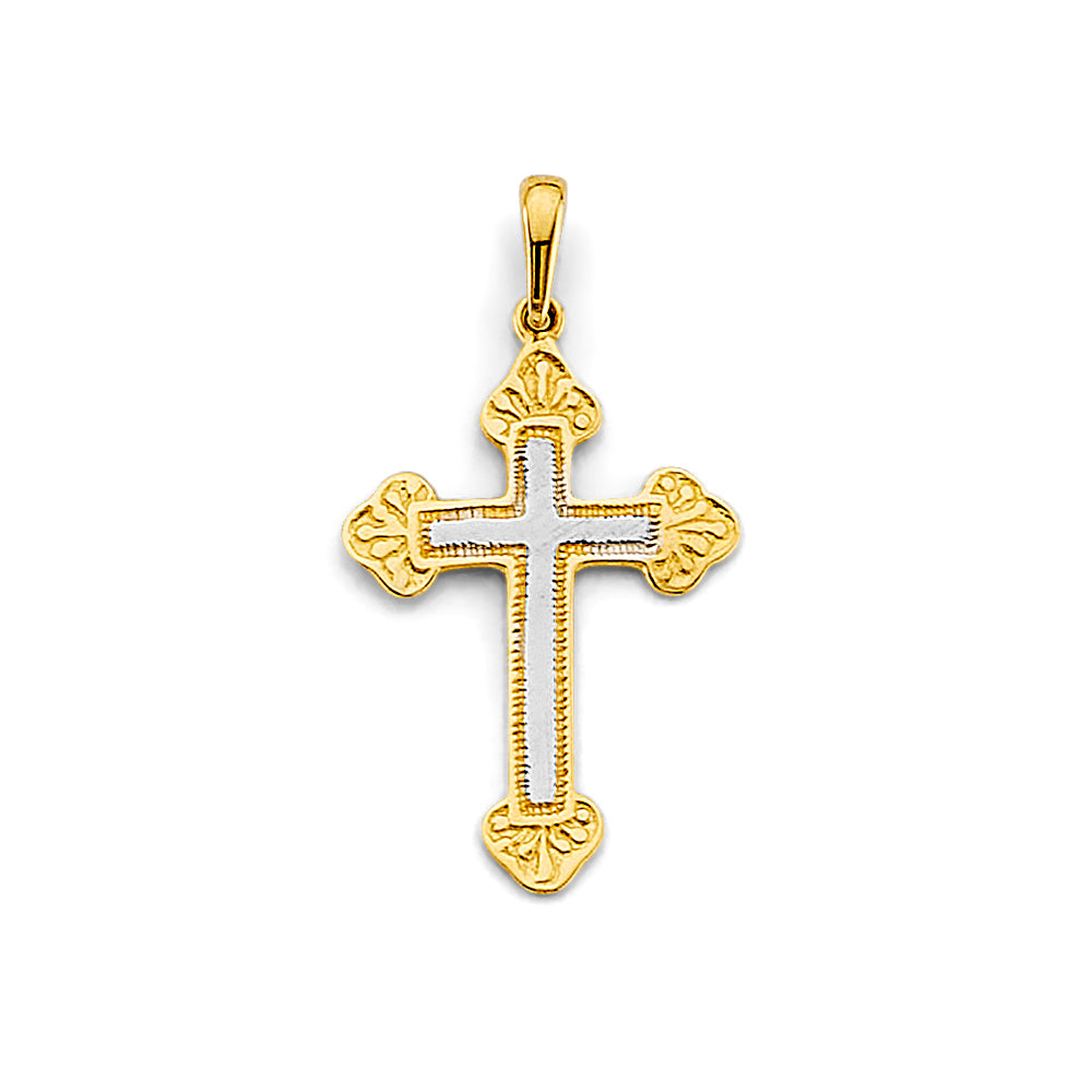 14K Two-Tone Gold Ornate Edge Cross Pendant aprox 1" tall