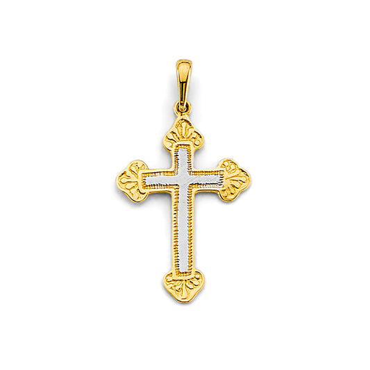 14K Two-Tone Gold Ornate Edge Cross Pendant aprox 1" tall