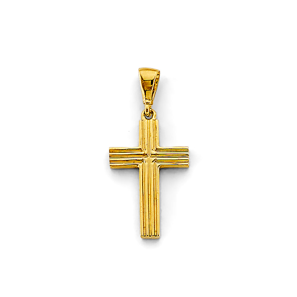 14K Yellow Gold Textured Linear Cross Pendant aprox 1" tall