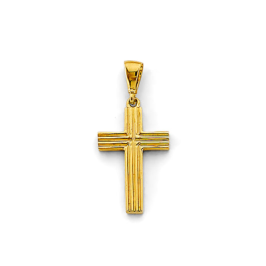 14K Yellow Gold Textured Linear Cross Pendant aprox 1" tall
