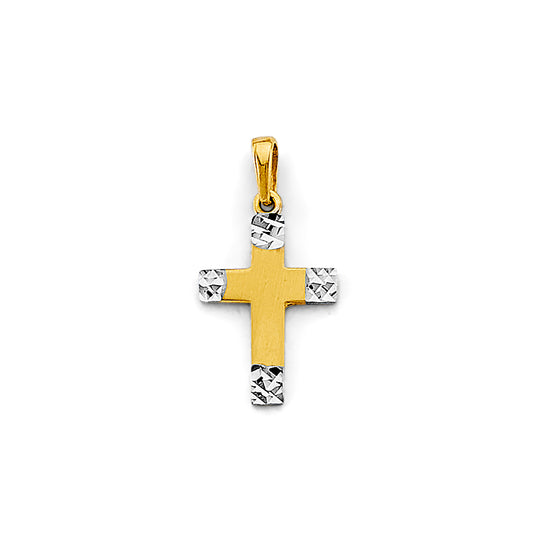 14K Two-Tone Gold Diamond-Cut Tip Cross Pendant aprox 3/4" tall