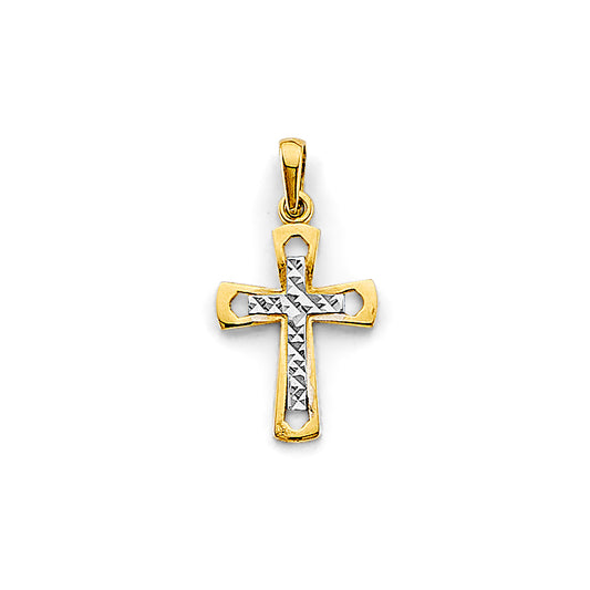 14K Two-Tone Gold Diamond-Cut Center Cross Pendant aprox 3/4" tall
