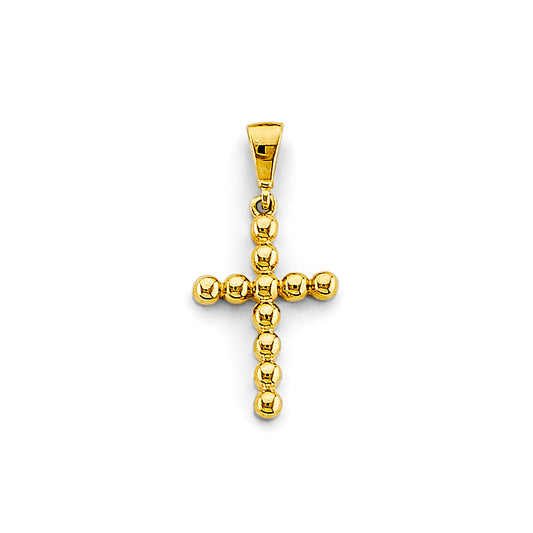 14K Yellow Gold Beaded Cross Pendant aprox 1" tall
