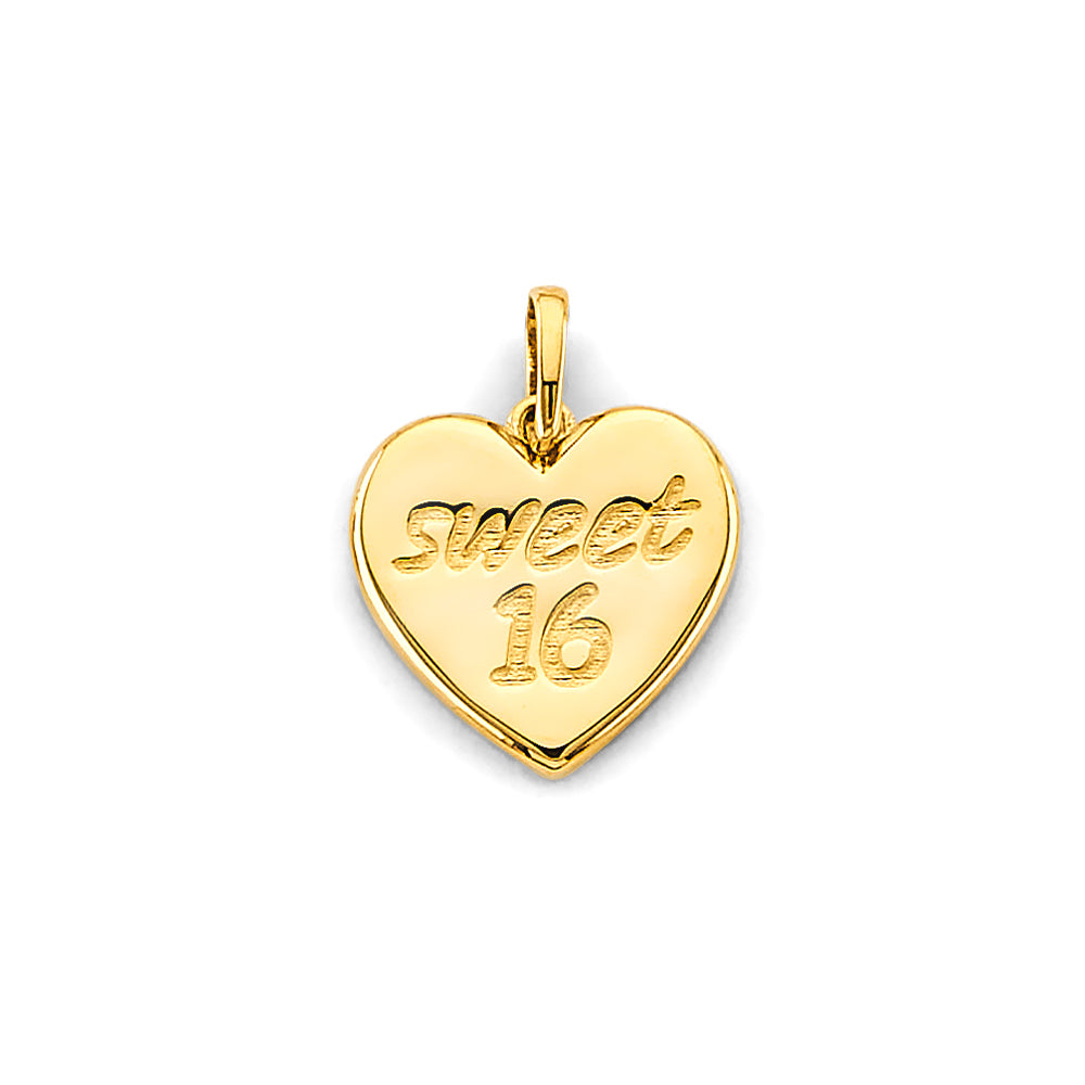 14K Yellow Gold Sweet 16 Heart Pendant