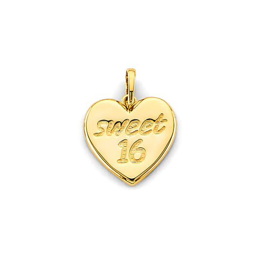 14K Yellow Gold Sweet 16 Heart Pendant