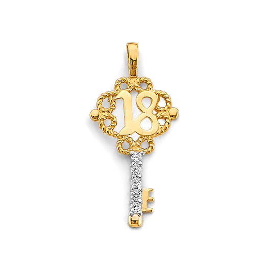14K Two-Tone Gold 18 Key Pendant with Cubic Zirconia