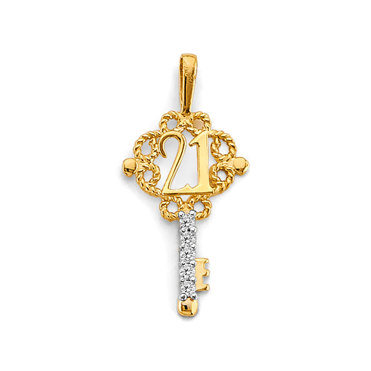 14K Two-Tone Gold 21 Key Pendant with Cubic Zirconia