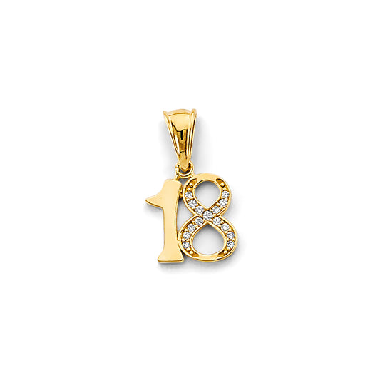 14K Yellow Gold 18 Pendant with Cubic Zirconia