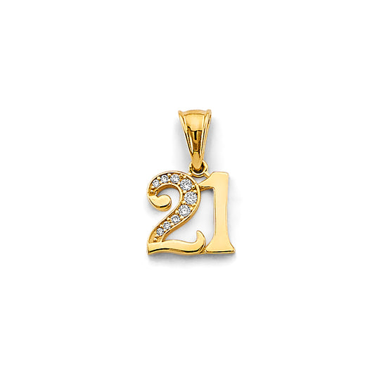 14K Yellow Gold 21 Pendant with Cubic Zirconia