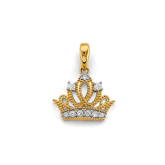 14K Yellow Gold Crown Medium Pendant with Cubic Zirconia