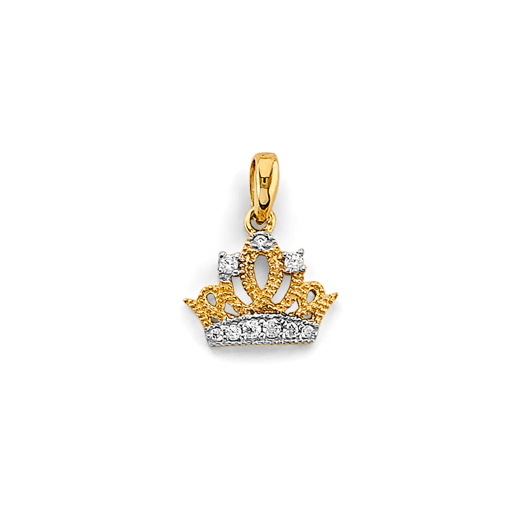 14K Yellow Gold Crown Small Pendant with Cubic Zirconia