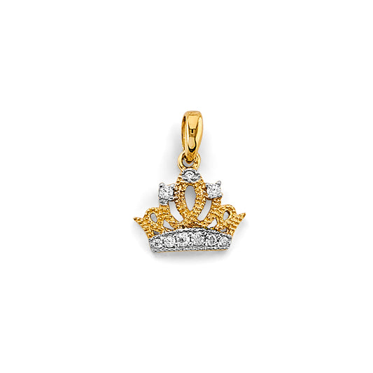 14K Yellow Gold Crown Small Pendant with Cubic Zirconia