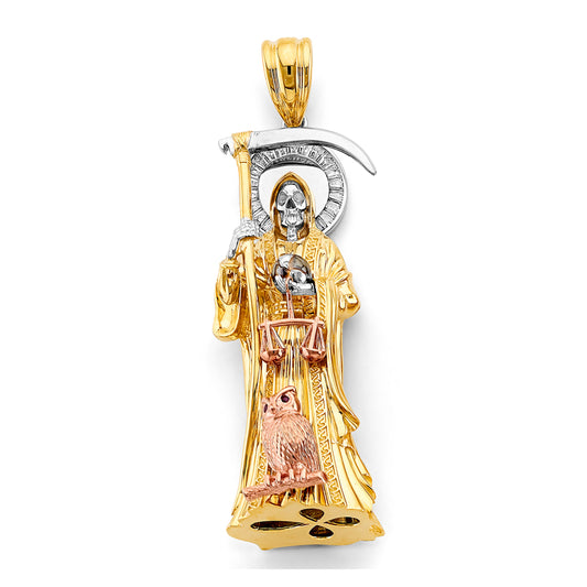 14K Tri-Color Gold Santa Muerte Pendant