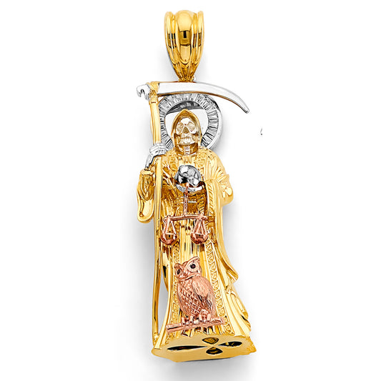14K Tri-Color Gold Santa Muerte Pendant