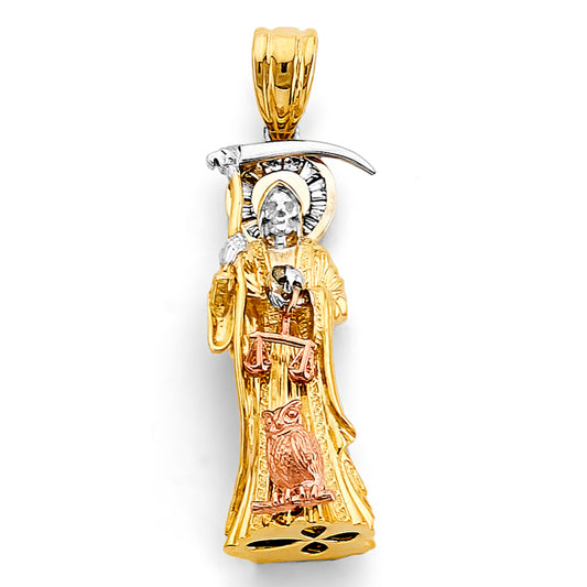 14K Tri-Color Gold Santa Muerte Pendant