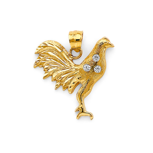 14K Yellow Gold CZ Rooster Pendant