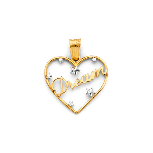 14K Two-Tone Gold “Dream” Heart Design Pendant