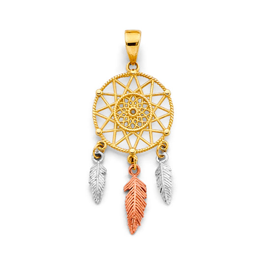14K Tri-Color Gold Dreamcatcher Design Pendant