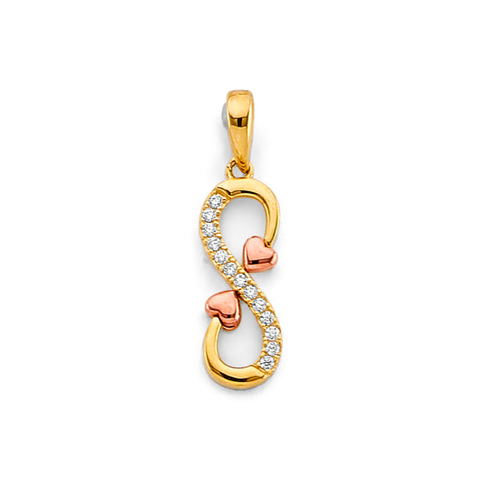 14K Two-Tone Gold Infinity Heart Design CZ Pendant
