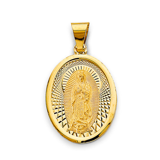 14K Yellow Gold Oval Virgin Guadalupe Medallion Pendant aprox 1 1/4" tall