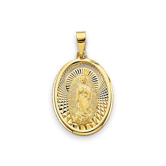 14K Yellow Gold Oval Virgin Guadalupe Medallion Pendant aprox 1 1/4" tall