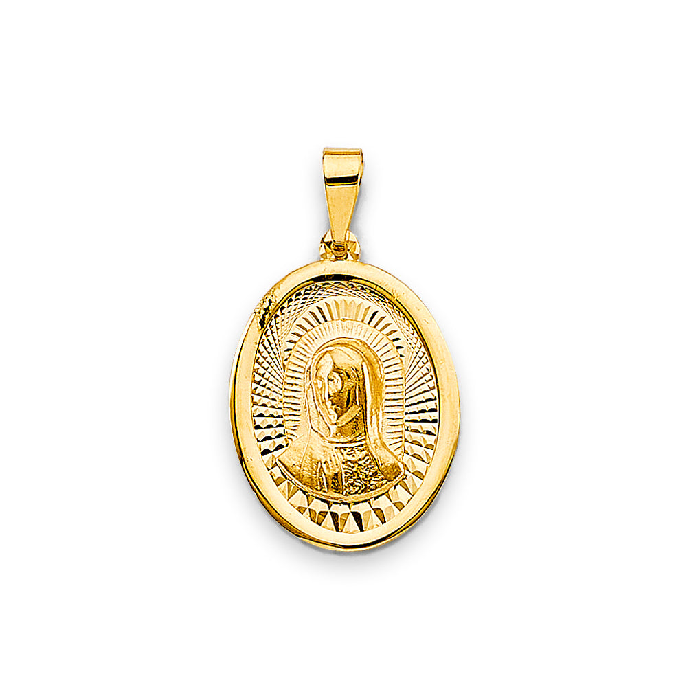 14K Yellow Gold Oval Virgin Guadalupe Medallion Pendant aprox 1 1/4" tall