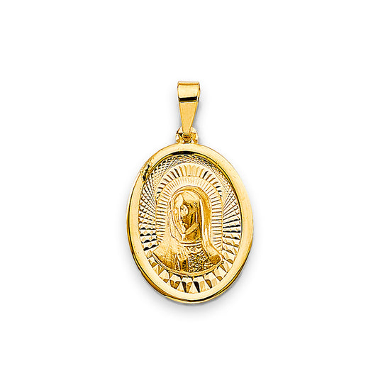 14K Yellow Gold Oval Virgin Guadalupe Medallion Pendant aprox 1 1/4" tall