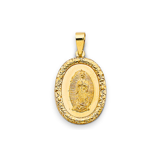 14K Yellow Gold Oval Virgin Guadalupe Medallion Pendant aprox 1" tall