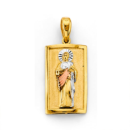 14K Tri-Color Gold Saint Jude Rectangular Pendant