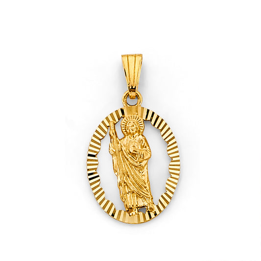 14K Yellow Gold Saint Jude Oval Open Frame Pendant