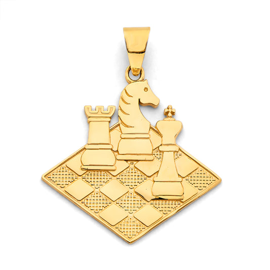 14K Yellow Gold Chess Knight and Pieces Pendant