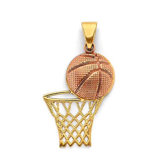 14K Two-Tone Gold Basketball & Hoop Pendant