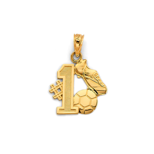 14K Yellow Gold #1 Soccer Shoe & Ball Pendant