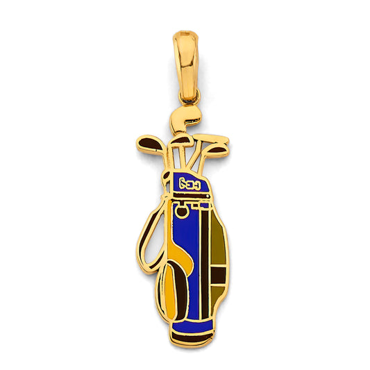 14K Yellow Gold Golf Bag Enamel Pendant