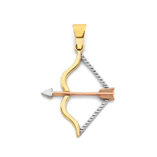 14K Tri-Color Gold Bow and Arrow Pendant