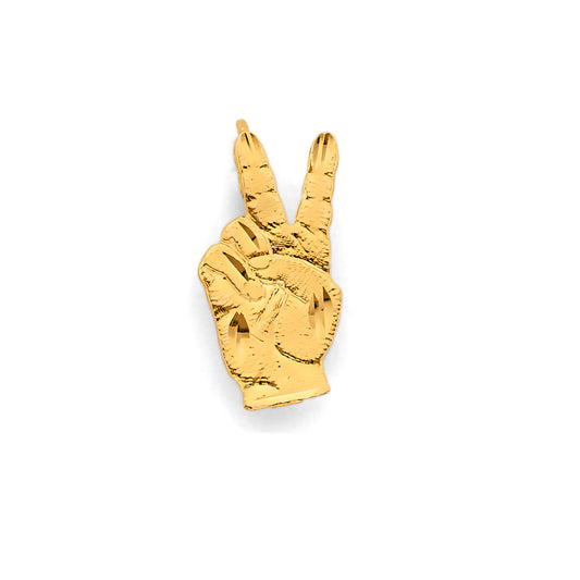 14K Yellow Gold Peace Sign Hand Pendant